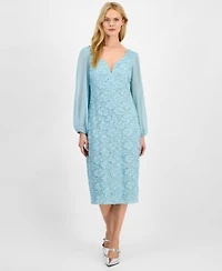 Connected Womens Sweetheart Neck Long Sleeve Midi Dress