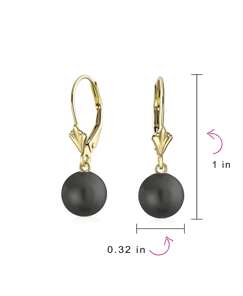 Bling Jewelry Classic Yellow Gold Grey Black White 8MM Round Freshwater Cultured Pearl Drop Ball Dangle Earrings Lever Back Women