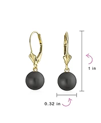 Bling Jewelry Classic Yellow Gold Grey Black White 8MM Round Freshwater Cultured Pearl Drop Ball Dangle Earrings Lever Back Women