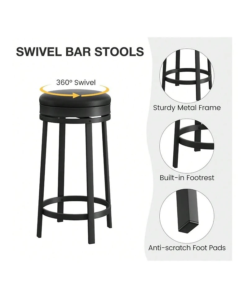 gaomon Swivel Bar Stools, 24 Inch Counter Height Bar Stools With Footrest, Pu, For Dining Room, Home Bar