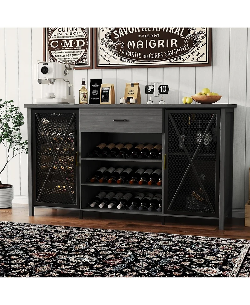 gaomon 71in Wine Bar Cabinet, Modern Buffet Cabinet with Storage Drawer and Adjustable Shelf, Industrial Coffee Bar Table