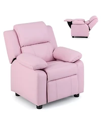 Costway Deluxe Padded Kids Sofa Armchair Recliner Headrest Children w Storage Arms