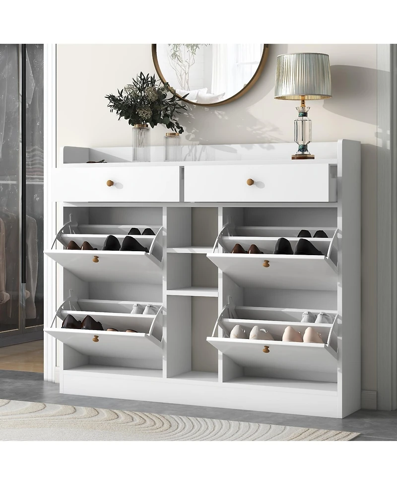 Lovmor Modern Shoe Cabinet with Pull Down Drawers 19 Pair Storage