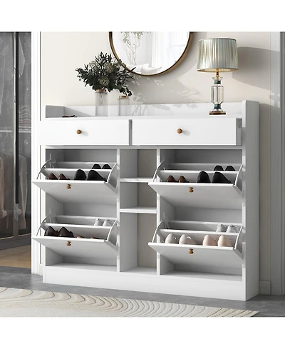 Lovmor Modern Shoe Cabinet with Pull Down Drawers 19 Pair Storage