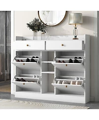 Lovmor Modern Shoe Cabinet with Pull Down Drawers 19 Pair Storage