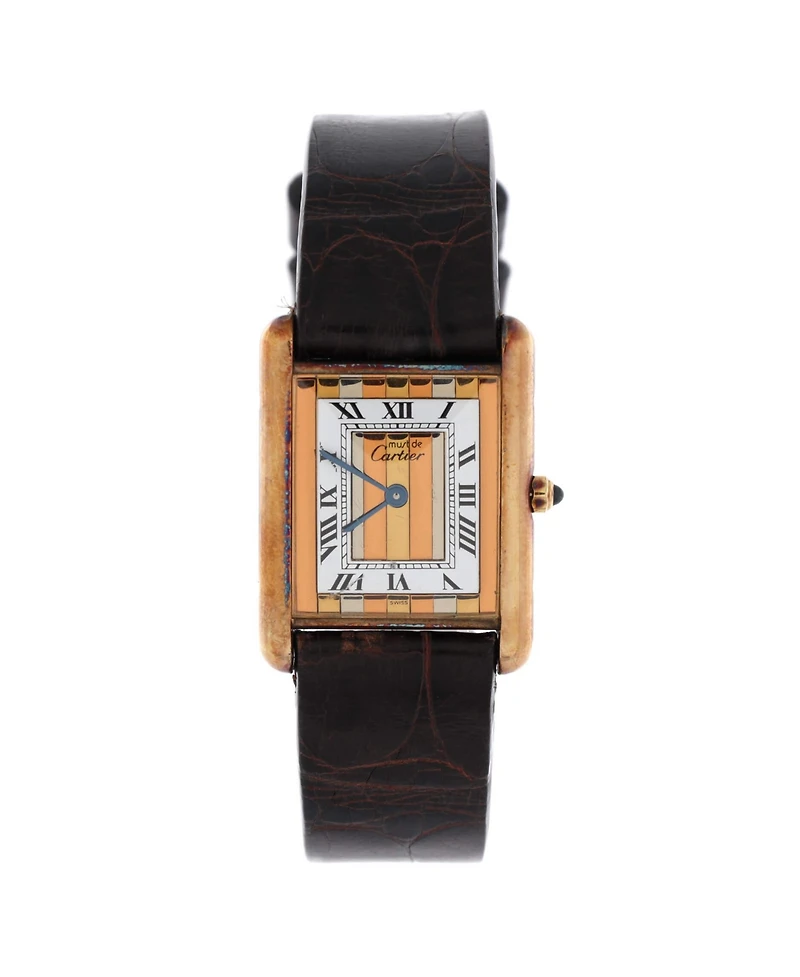 Pre-Owned Cartier Must de Cartier Tank Quartz Watch in Vermeil Plated Sterling Silver and Alligator 22mm