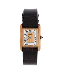 Pre-Owned Cartier Must de Cartier Tank Quartz Watch in Vermeil Plated Sterling Silver and Alligator 22mm