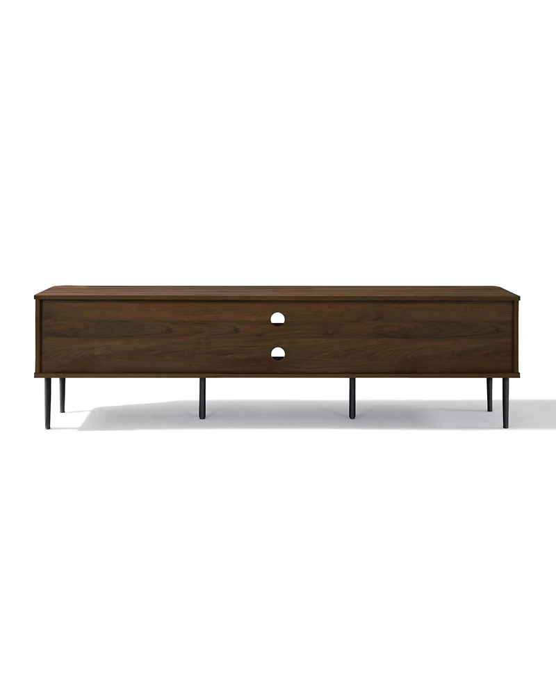 LuxenHome Dark Oak with Basket Weave Design Manufactured Wood 2-Sliding Door Tv Console Cabinet