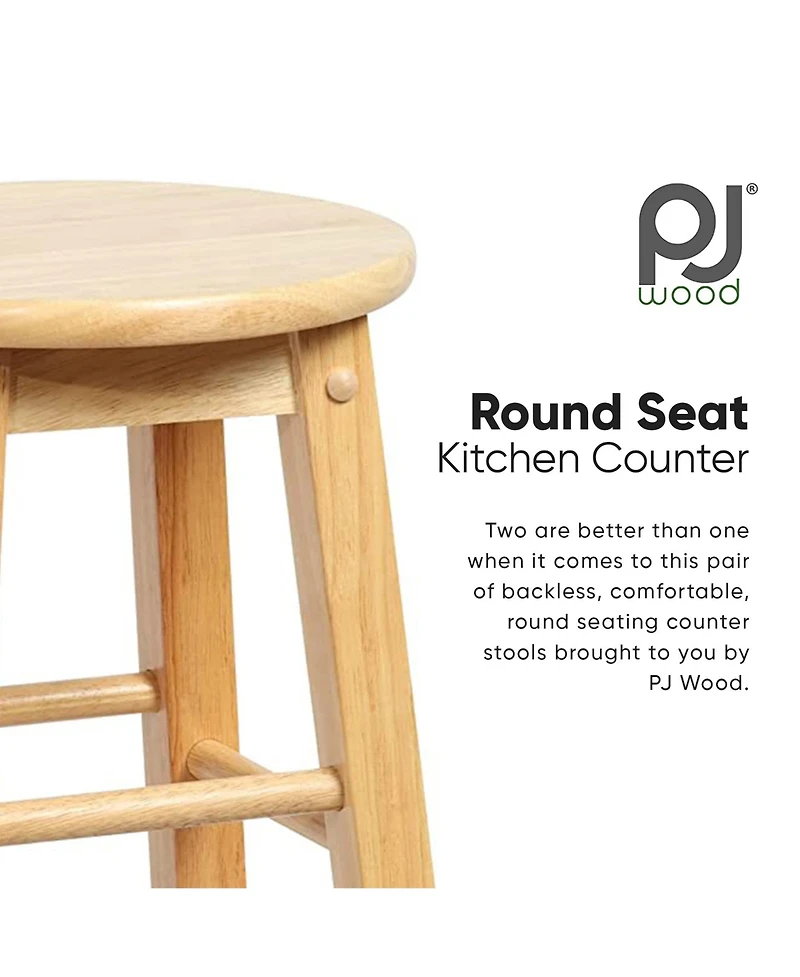 Pj Wood Classic Round-Seat 24" Tall Kitchen Counter Stools, Natural, Set of 2