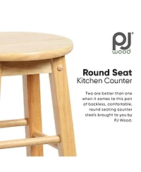 Pj Wood Classic Round-Seat 24" Tall Kitchen Counter Stools, Natural, Set of 2