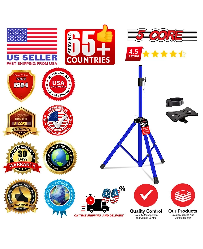 5 Core Speaker Stand Adjustable 31 to 54" Pa Dj Tripod Stands Heavy Duty w 35mm Insert 132 Lbs - Ss Hd 1 Pk 4.5 Ft