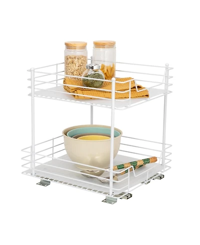 Household Essentials Glidez Steel Pull-Out Storage Organizer, 2 -Tier Design, White