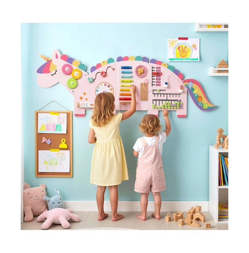 Hongge Kids Montessori Sensory Wall Busy Board with Eleven Learning Activities