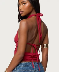 Edikted Women's Layered Lacey Cowl Neck Halter Top