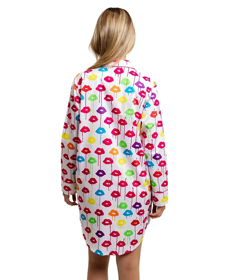 Sant and Abel Women's Organic Cotton Poplin Button Down Pajama Night Shirt