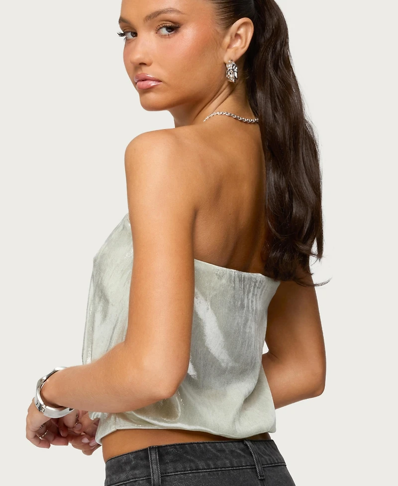 Edikted Women's Leira Silky Sparkly Strapless Top