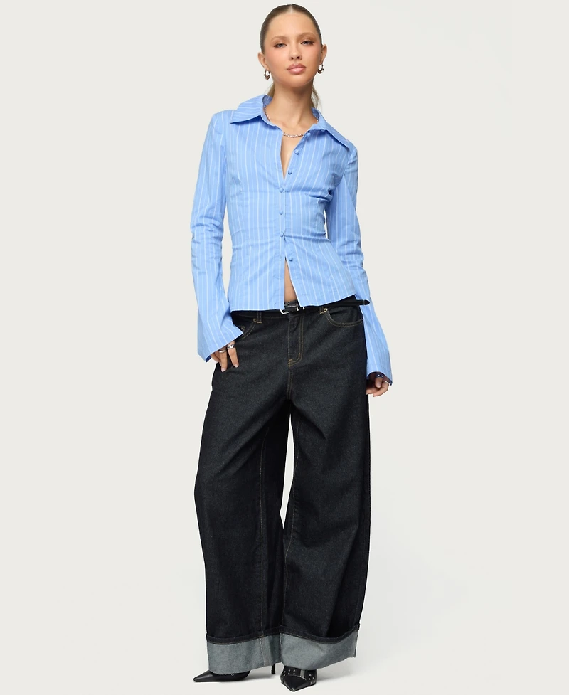 Edikted Women's Pinstripe Tailored Button Up Shirt