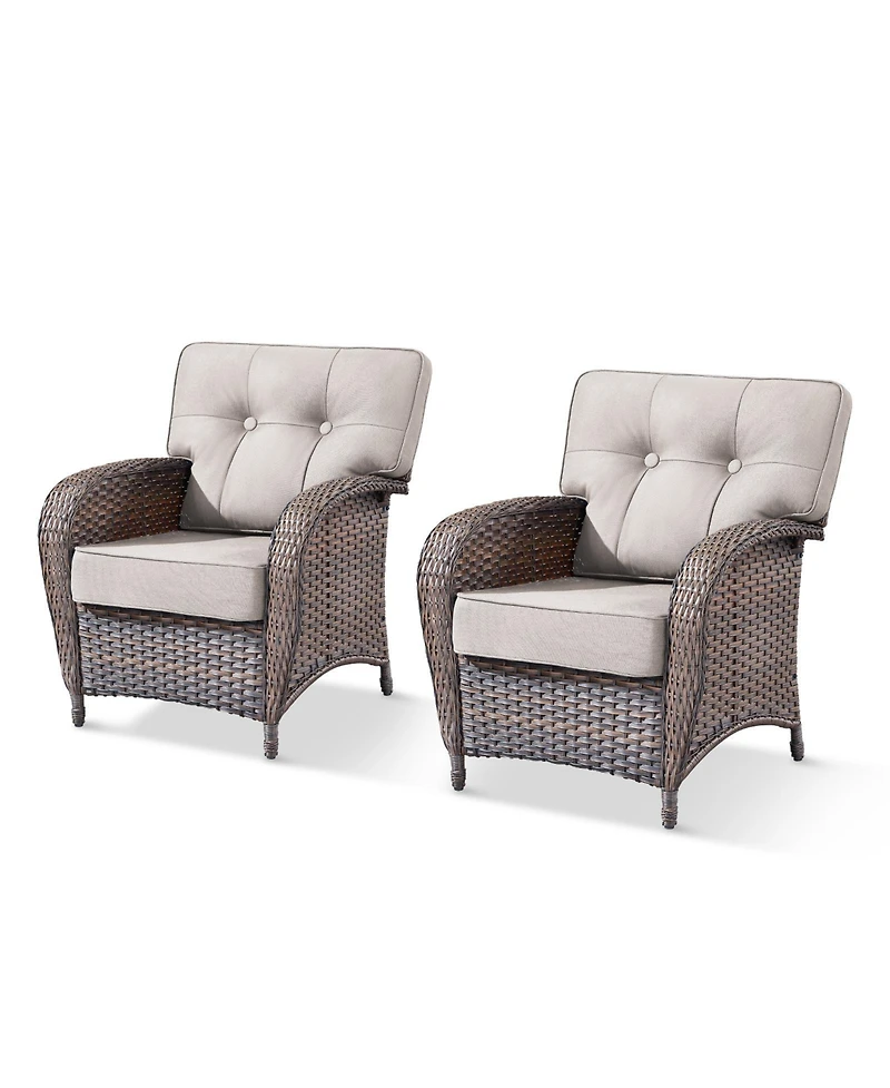 Gymojoy T-Frame Brown Wicker Outdoor Lounge Chairs with Olefin 5 In. Thick Cushions 2-Pack）