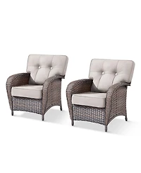 Gymojoy T-Frame Brown Wicker Outdoor Lounge Chairs with Olefin 5 In. Thick Cushions 2-Pack）