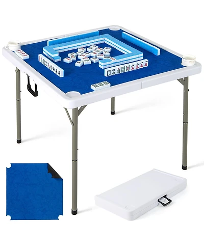 Hongge 35-Inch Folding Mahjong Table for 4 Players with Cup Holders and Card Slots