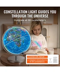 Sugift Illuminated World Globe 13" Educational Led Constellation Globe Metal Base