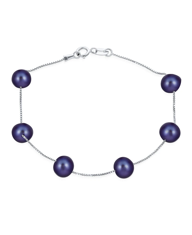 Bling Jewelry Tin Cup Freshwater Cultured Pearl Necklace & Bracelet Set Sterling Silver 7MM