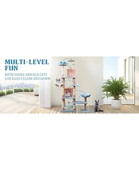 Zeus & Ruta 71" Blue Floral Cat Tree - Large Condo & Hammock