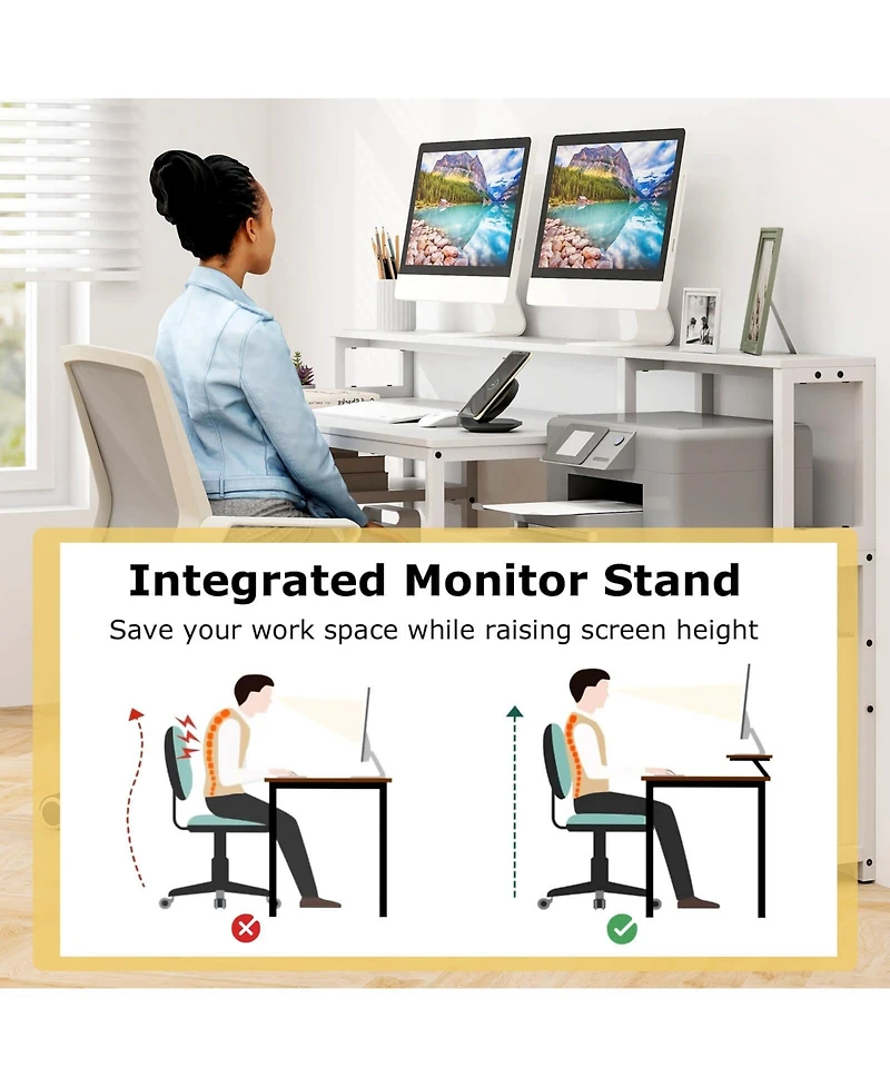 Costway 66" Computer Workstation with Monitor Stand Cpu Stand Printer Shelf & File Drawer
