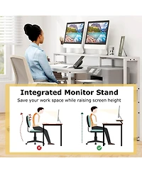 Costway 66" Computer Workstation with Monitor Stand Cpu Stand Printer Shelf & File Drawer