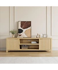 gaomon Fluted Tv Stand for 80 Inch Tv, Modern Entertainment Center with Storage, Media Console Gold Handles & Doors