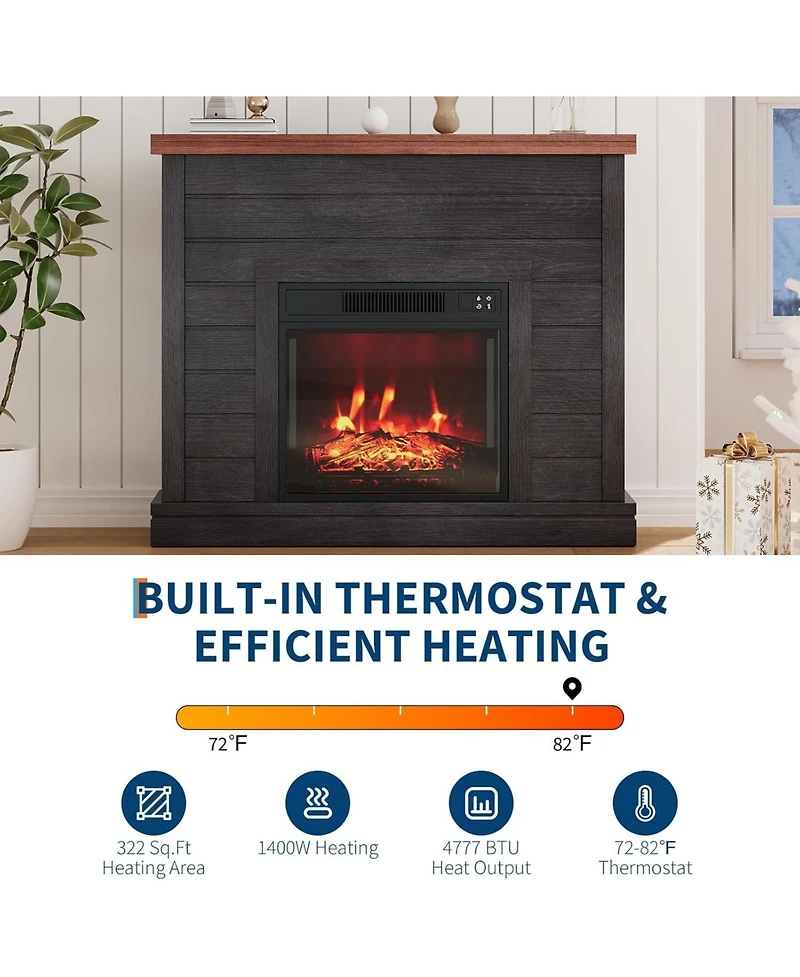 Gaomon 38" Fireplace Mantel with 19" Insert Heater, Adjustable Flame Brightness, Remote Control
