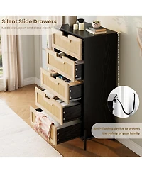Gaomon 5-Drawer Rattan & Wood Farmhouse Cabinet with Metal Legs – Modern Dresser
