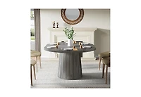 Tribesigns Oval Dining Table for 6 People, 55.11-Inch Farmhouse Kitchen Dinner Table with Cylindrical Pedestal (Grey)