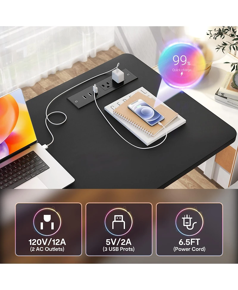 Aheaplus Small Height Adjustable Standing Desk with Power Outlets and Shelves, Max Height 41 Inches