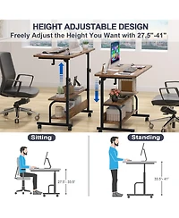 Aheaplus Small Height Adjustable Standing Desk with Power Outlets and Shelves, Max Height 41 Inches