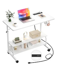 Aheaplus Small Height Adjustable Standing Desk with Power Outlets and Shelves, Max 41 Inches