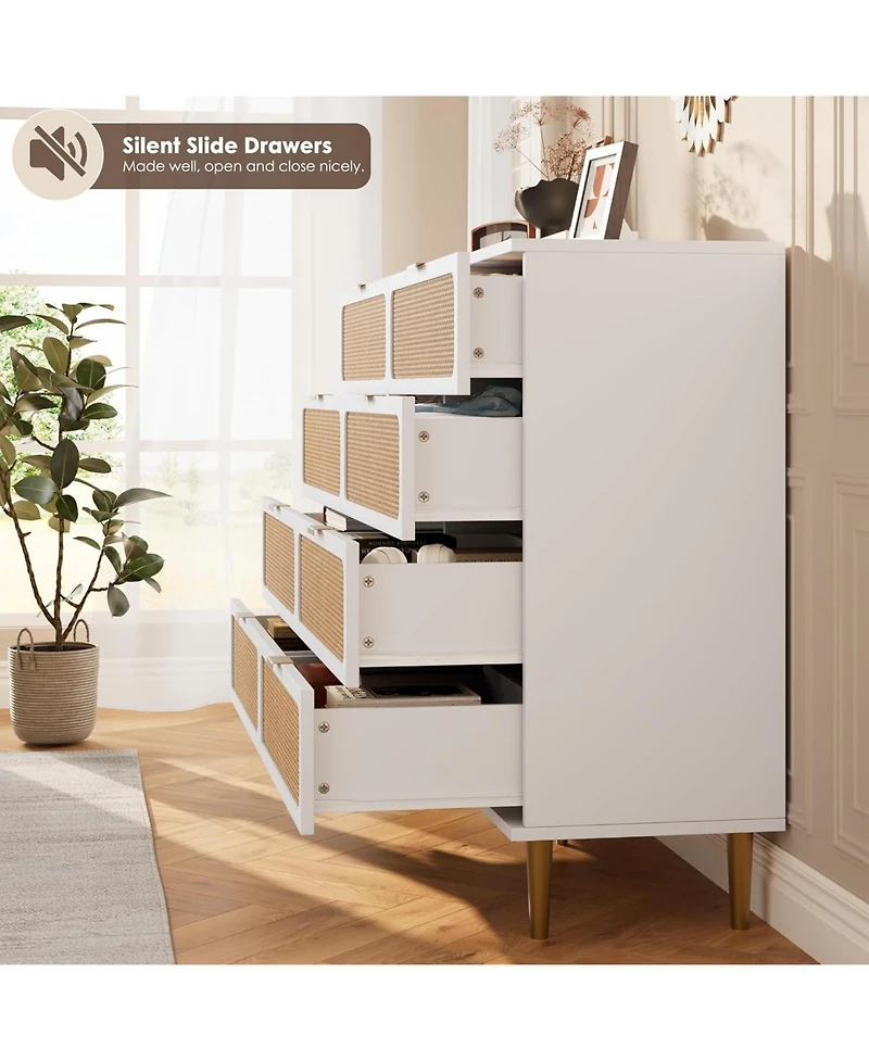 gaomon Rattan -Drawer Dresser, Tall Wood Chest with Wide Top, Large Storage Cabinet for Bedroom, Living Room