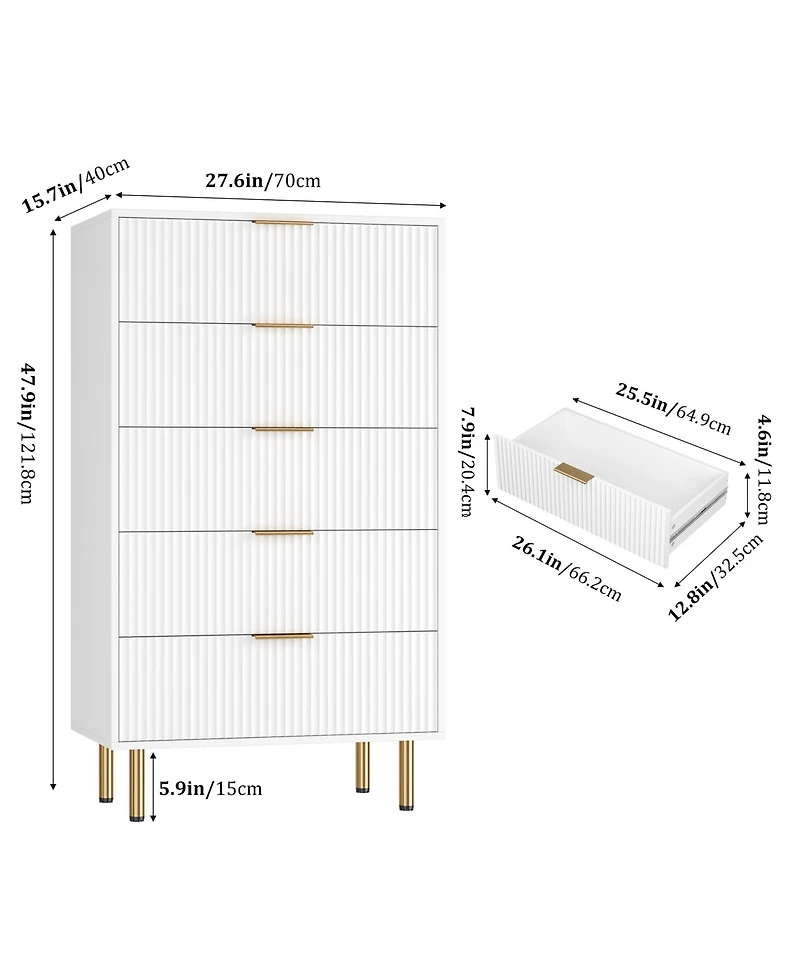 gaomon Fluted Wood 5-Drawer for Bedroom, Modern Chest, Tall Dresser