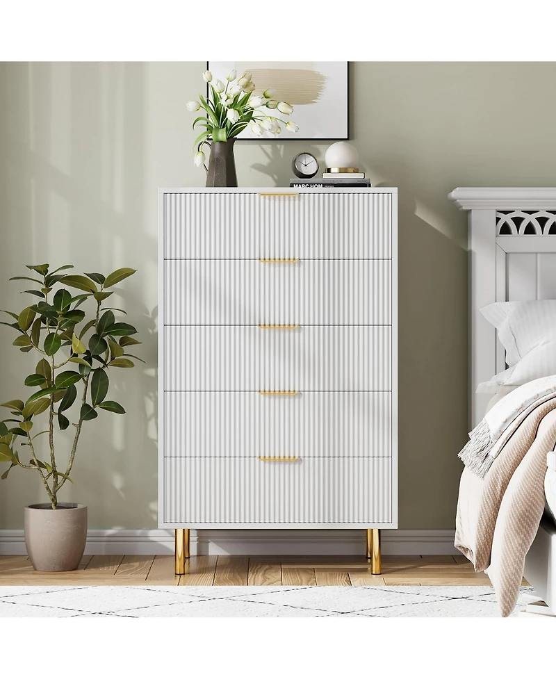 gaomon 5 Drawer Dresser for Bedroom, 48” Tall Chest of Drawers, Modern Wood Storage Organizer