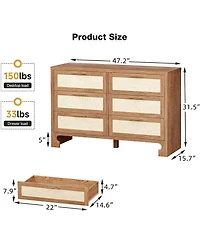 Gaomon Rustic Caramel Burlap 6-Drawer Dresser, Spacious Storage Chest Made of Mdf & Composite Wood for Bedroom Living Room or Hallway