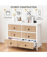 Gaomon 6-Drawer Modern Dresser with Fluted Panel Design, Wide Chest with Deep Storage Drawers and Tv Stand Function, Ideal for Bedroom, Natural White