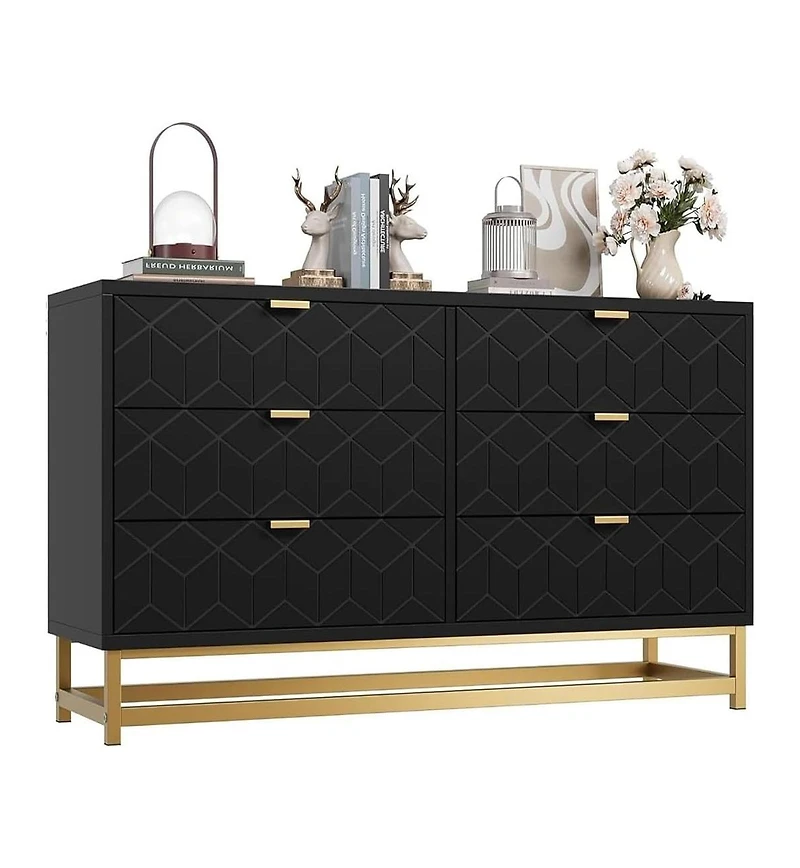 gaomon Modern 6-Drawer Bedroom Dresser with Large Storage and Gold Metal Accents for Entryway, Living Room or Closet