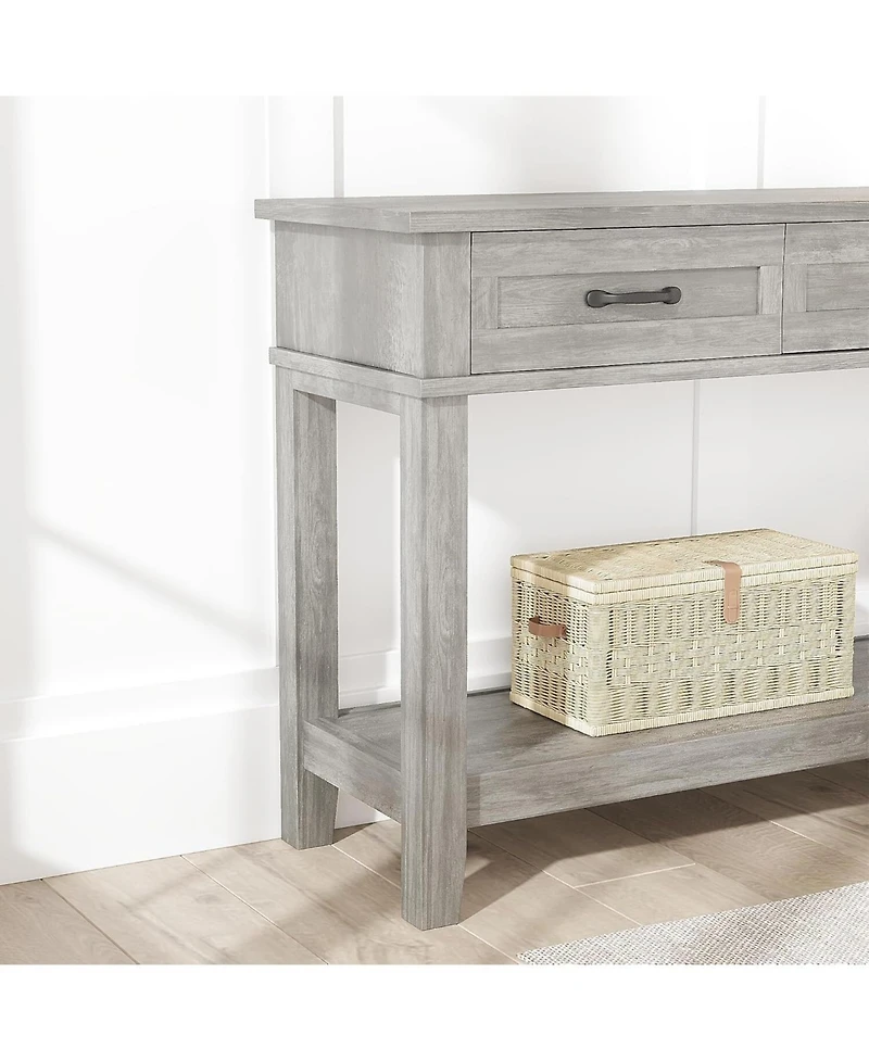 gaomon 52" Console Table Entryway with 3 Storage Drawers, 3-Tier dustrial Metal Sofa Behind Couch Table, Hallway forEntryway, B