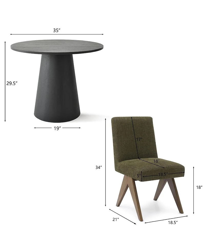 Maison Boucle 3-Piece Round Dining Table Set for 2, Upholstered Chairs with Rubberwood Legs, Modern Kitchen Small Spaces