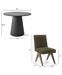 Maison Boucle 3-Piece Round Dining Table Set for 2, Upholstered Chairs with Rubberwood Legs, Modern Kitchen Small Spaces