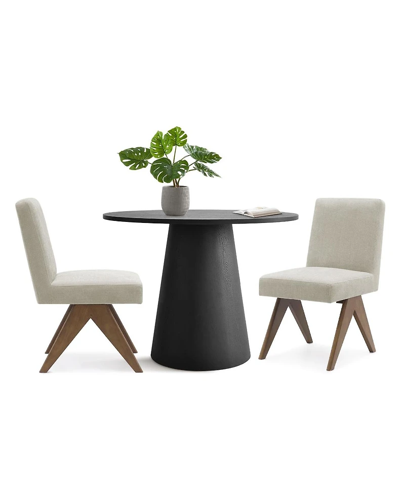 Maison Boucle 3-Piece Round Dining Table Set for 2, Upholstered Chairs with Rubberwood Legs, Modern Kitchen Small Spaces