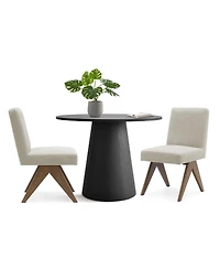 Maison Boucle 3-Piece Round Dining Table Set for 2, Upholstered Chairs with Rubberwood Legs, Modern Kitchen Small Spaces