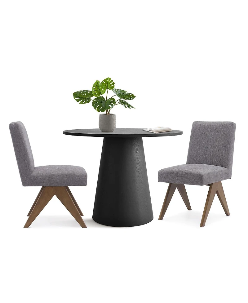 Maison Boucle 3-Piece Round Dining Table Set for 2, Upholstered Chairs with Rubberwood Legs, Modern Kitchen Table Set for Small Spaces