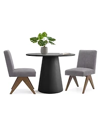 Maison Boucle 3-Piece Round Dining Table Set for 2, Upholstered Chairs with Rubberwood Legs, Modern Kitchen Table Set for Small Spaces