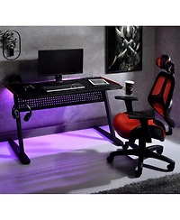 Flynama Gaming Desk, Black & Red, Led Lights, Usb Port, 47" Surface & Ergonomic Design